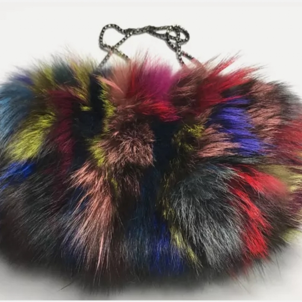 Womens 100% Real Fox Fur Handbag Purse Wallet Bag Cross body Shoulder Chain